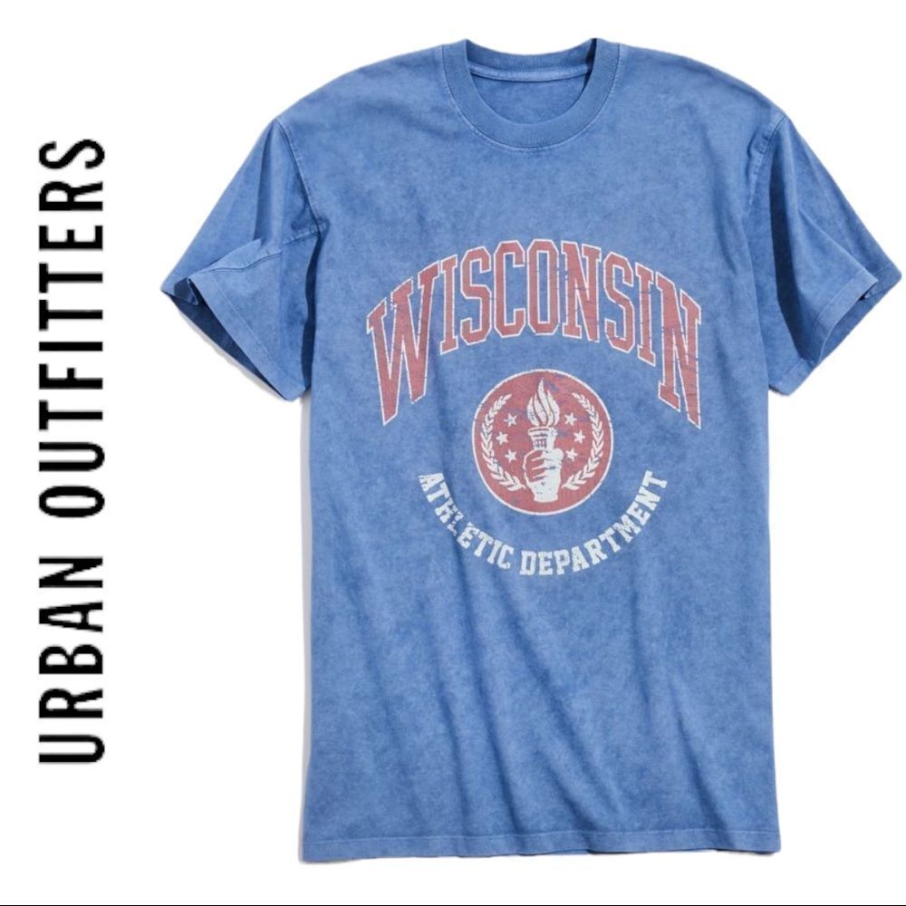 NEW Urban Outfitters Wisconsin Blue Heavy Wash Tee Shirt T-Shirt L XL XXL
